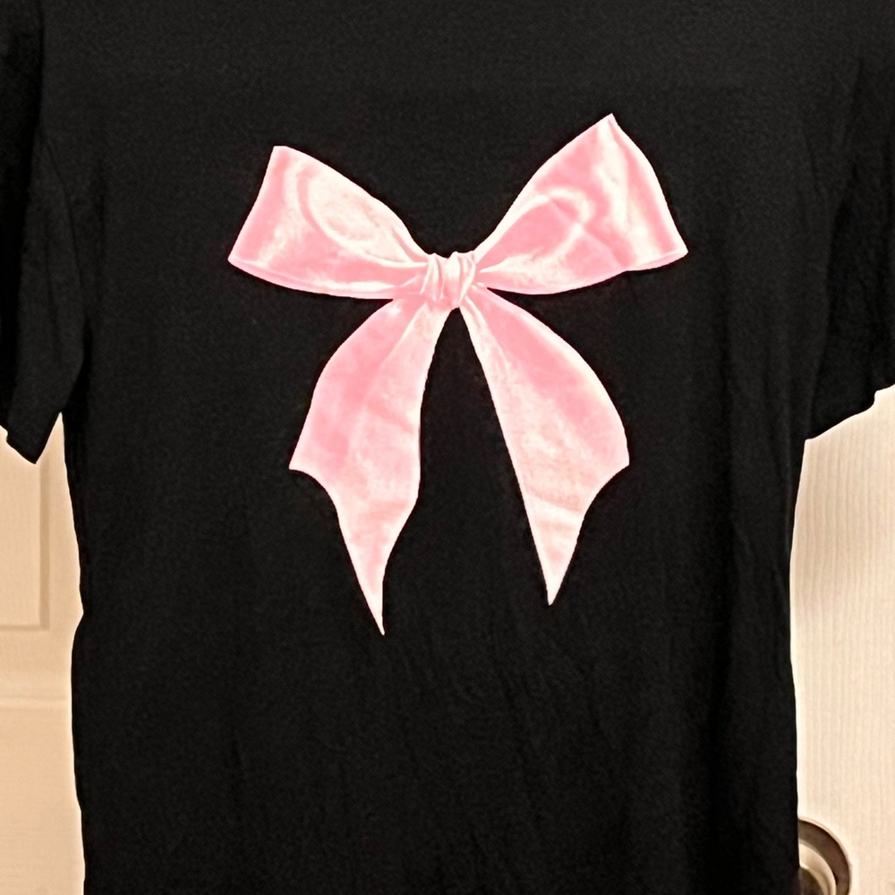 Black T-Shirt with Pink Bow Design